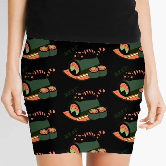 Sushi Cat Adorable Japanese Food Illustration Women's Mini Skirts