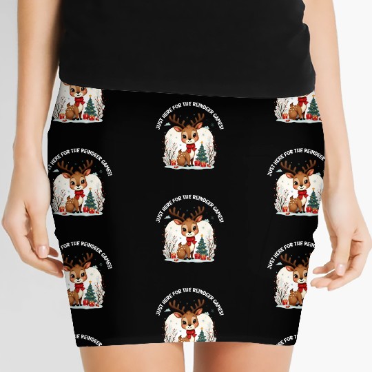 Just Here for the Reindeer Games Cute Holiday Fun Women's Mini Skirts