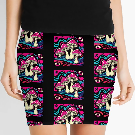 Psychedelic Shrooms: Neon Fungi Fantasy Women's Mini Skirts