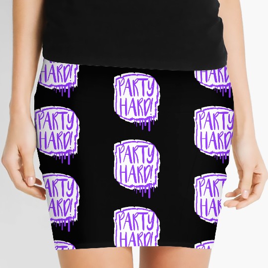 Party Hard Graffiti Spray Drops Stamp Text Slogan Women's Mini Skirts