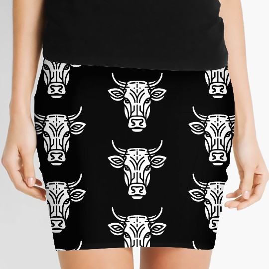 Cow face cows vector farm animal art path4 Women's Mini Skirts