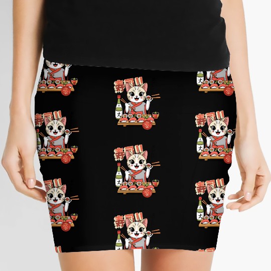 Sushi Chef Cat Adorable Culinary Cat Design Women's Mini Skirts