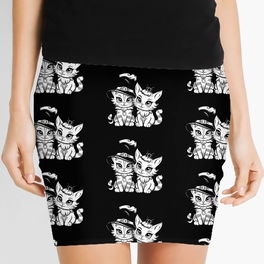 Two Cute Magic Cats With Magic Hats Women's Mini Skirts