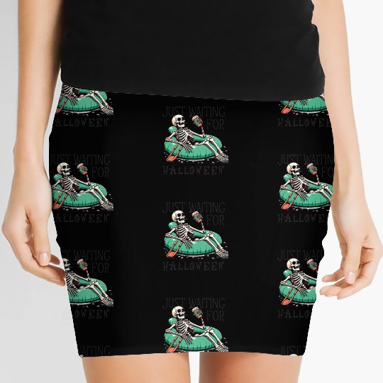 Waiting for halloween saying skeleton at pool Women's Mini Skirts