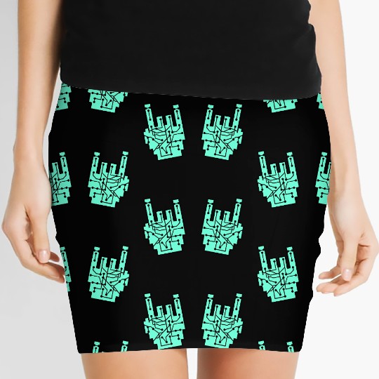 Heavy metal nerd electronic circuits hand gesture Women's Mini Skirts