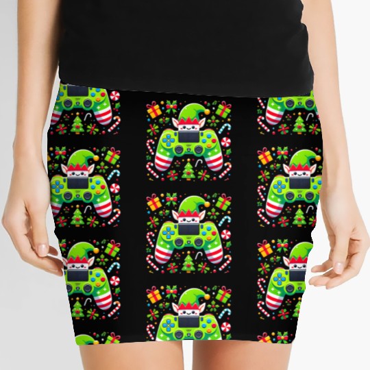 Christmas Elf Themed Gaming Controller Fun Women's Mini Skirts