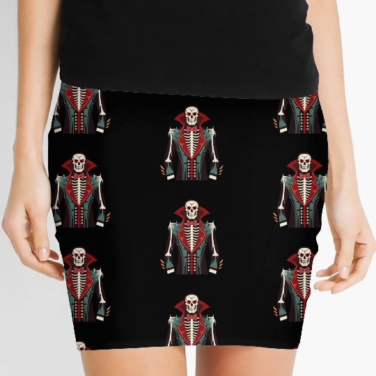 A skeleton ribcage, a vampire tuxedo print Costume Women's Mini Skirts