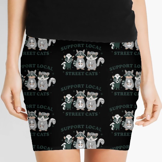 Support Local Street Cats Skunk Raccoon and Possum Women's Mini Skirts