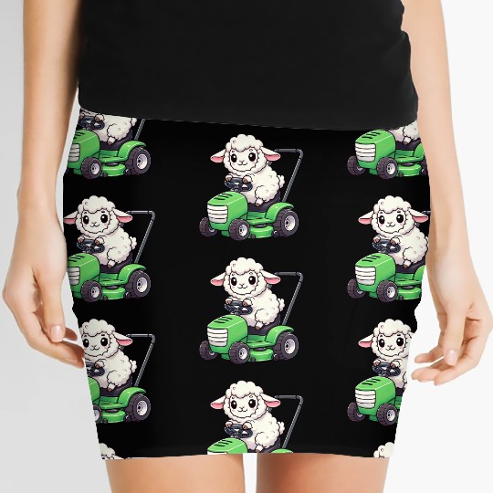 Funny sheep lawn mower farmer lamb grass Women's Mini Skirts