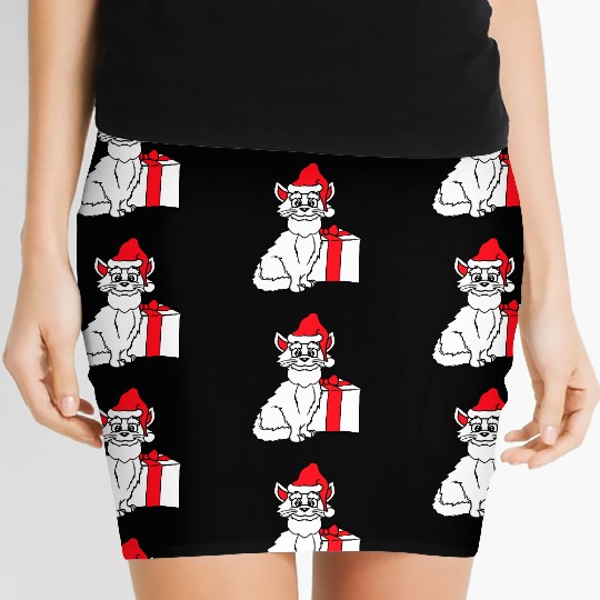 Cute Santa Claus Cat Winter Hat Fun Christmas Gift Women's Mini Skirts