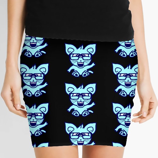 Nerd Cat Horn-rimmed Glasses Geek Smart Kitten Fun Women's Mini Skirts