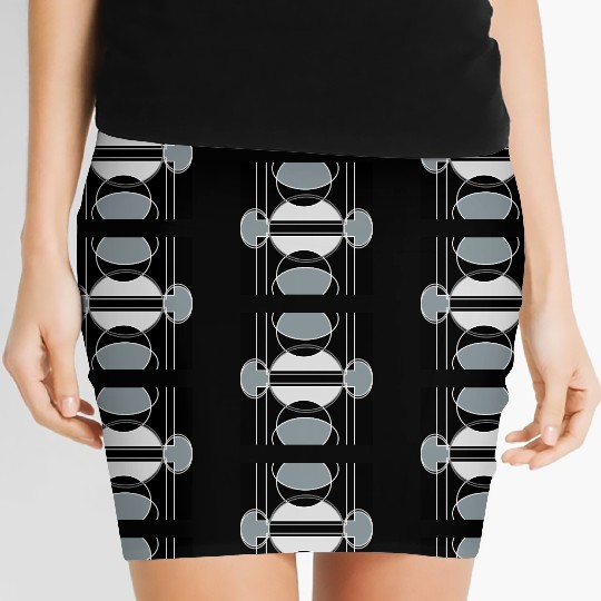 Black and grey geometric design Women's Mini Skirts