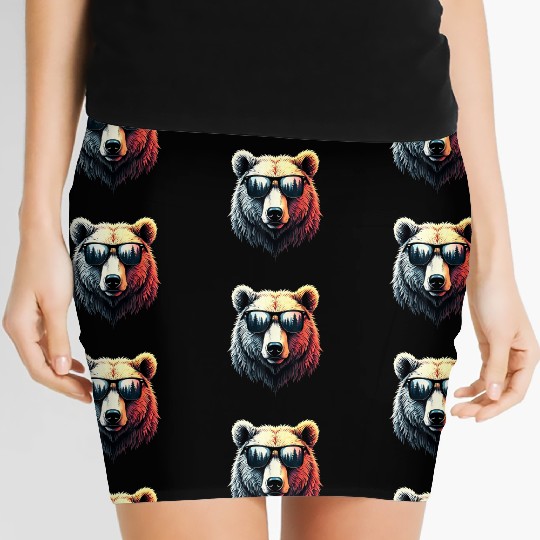 Funny Colorful Bear in Sunglasses Men Women Bears Women's Mini Skirts