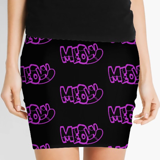 Funny Meow Cat Cartoon Text Quote Comic Letters Women's Mini Skirts