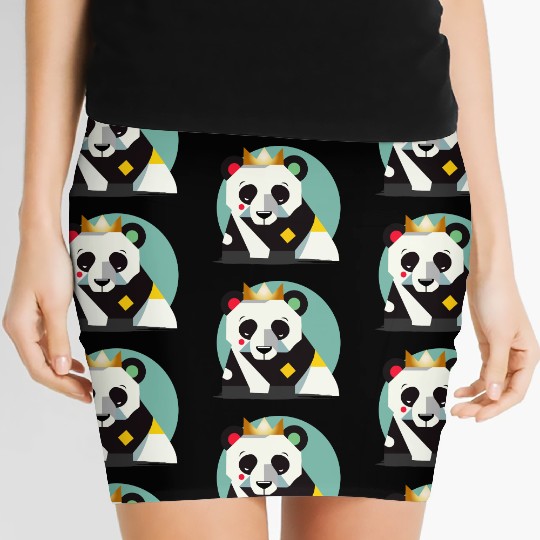 Geometric Panda with Crown - Stylish Animal Motif Women's Mini Skirts