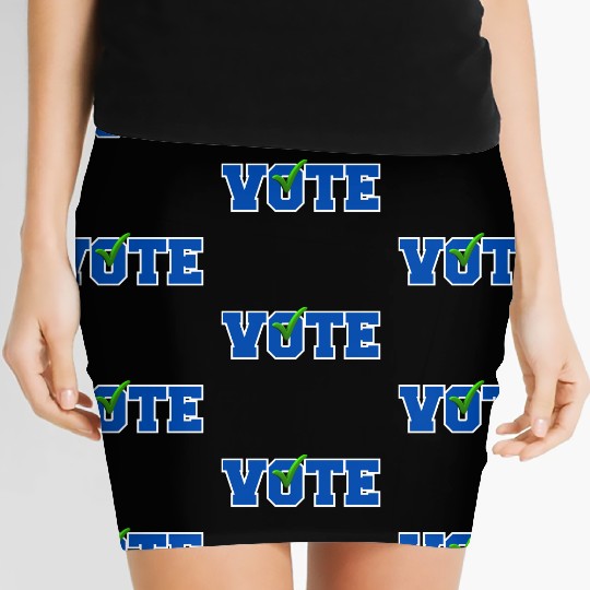 Bold Blue "VOTE" with Green Checkmark Election Women's Mini Skirts