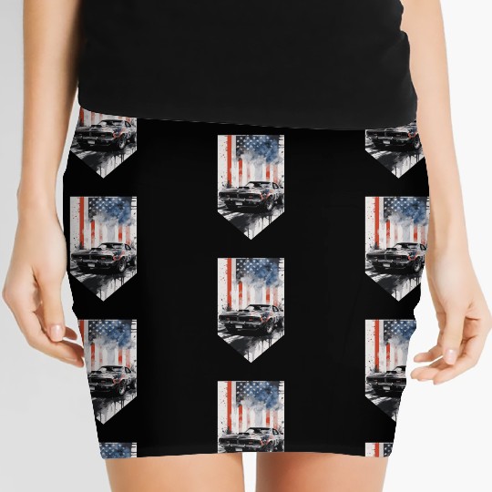 Rev up your patriotism - Muscle car and usa flag Women's Mini Skirts
