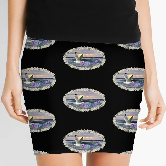 sea beach sunset seagull kitsch flashy magic Women's Mini Skirts