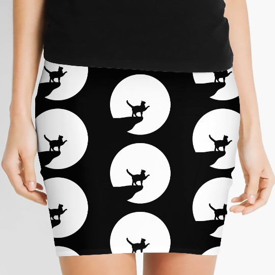 Cat Moon Cliff At Night Werewolf Round Howling Fun Women's Mini Skirts