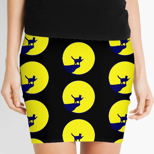 Cat Moon Cliff At Night Werewolf Round Howling Fun Women's Mini Skirts