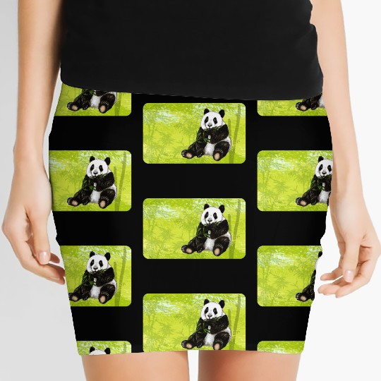 Cute panda bear with bamboo - design for kids Women's Mini Skirts