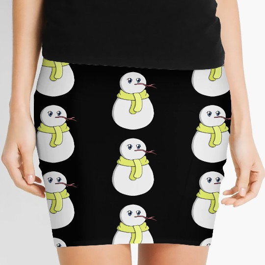Snowman wearing a yellow scarf Women's Mini Skirts