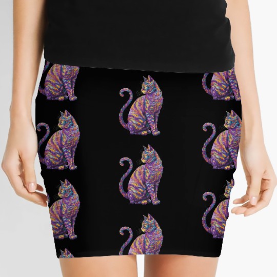 Vibrant Psychedelic Cat - Colorful Feline Art Women's Mini Skirts