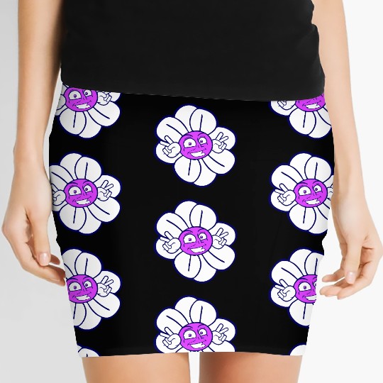 Funny Face Flower Summer Peace Victory Gesture Fun Women's Mini Skirts