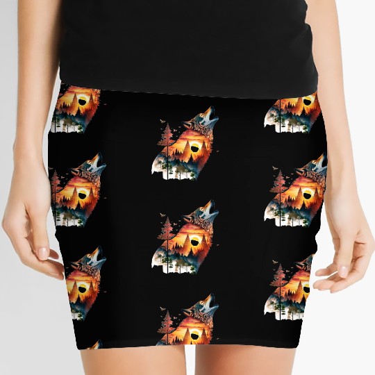 Vintage Wolf Moon Graphic Women's Mini Skirts – Retro 90s