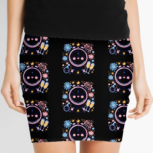 Celebrate New Year's Eve, Fun Clock and Fireworks Women's Mini Skirts