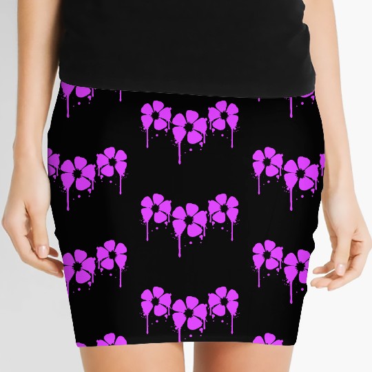 Flowers Pink Graffiti Drop Spray Spring Summer Fun Women's Mini Skirts
