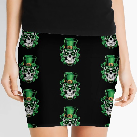 Sugar Skull St Patrick Day Lucky Shamrock Women's Mini Skirts