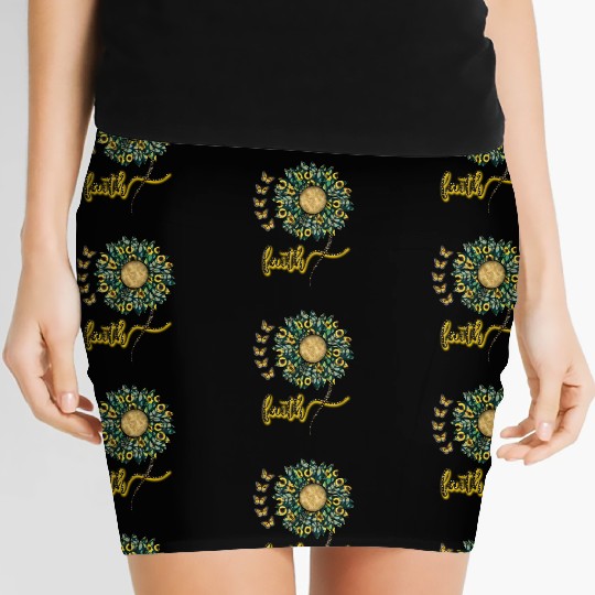 Faith inspired sunflower design Women's Mini Skirts
