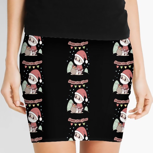 Chibi Santa Happy New Year Celebration Women's Mini Skirts