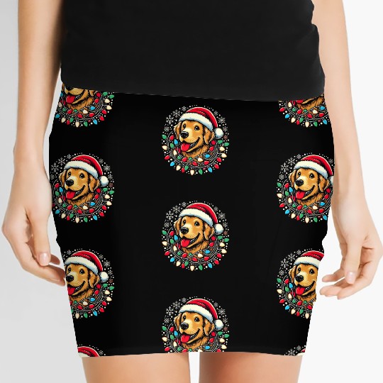 Golden Retriever with Santa Hat & Christmas Women's Mini Skirts