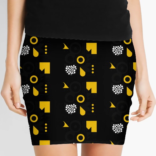 Bold Black & White Geometric Pattern with Yellow Women's Mini Skirts