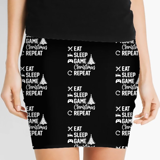 Eat Sleep Game Christmas Repeat Gamer Holiday Women's Mini Skirts