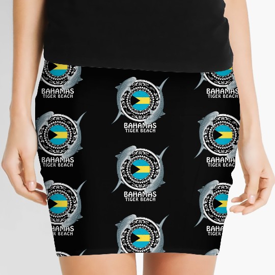 Tiger Beach Bahamas Flag Tiger Shark Bull Shark Women's Mini Skirts