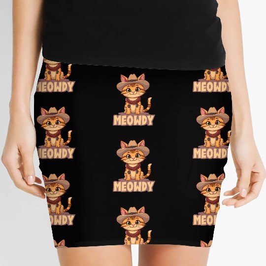 Cowboy Cat "Meowdy" Western yellow wild west cat Women's Mini Skirts