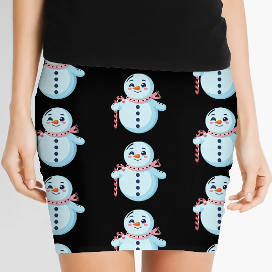 Whimsical Snowman with Candy Cane Women's Mini Skirts