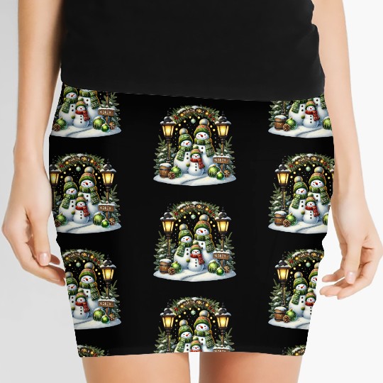 Snowman Christmas, Merry Christmas Women's Mini Skirts