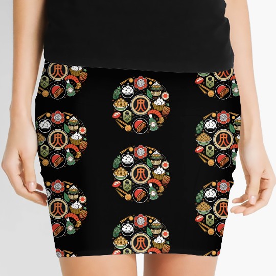 Japanese Cuisine Circle Retro Design Women's Mini Skirts