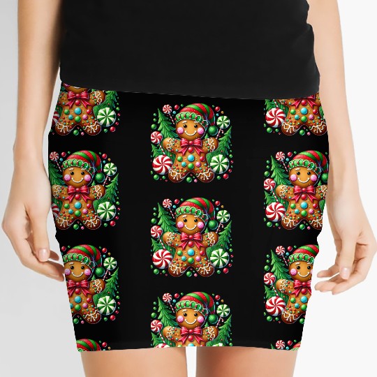 Gingerbread Christmas, Merry Christmas Women's Mini Skirts