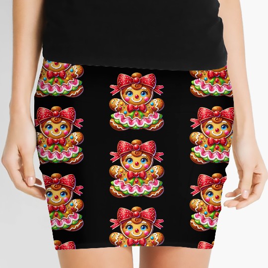 Gingerbread Christmas, Merry Christmas, Candy Women's Mini Skirts