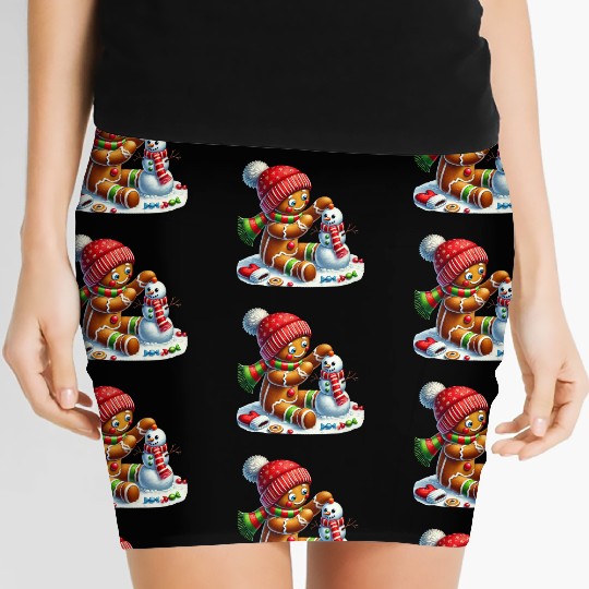Gingerbread Christmas, Merry Christmas Women's Mini Skirts