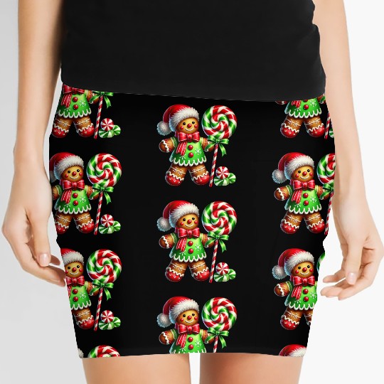 Gingerbread Christmas, Merry Christmas, Candy Women's Mini Skirts