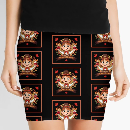 A cute child celebrate Happy Thanksgiving Women's Mini Skirts