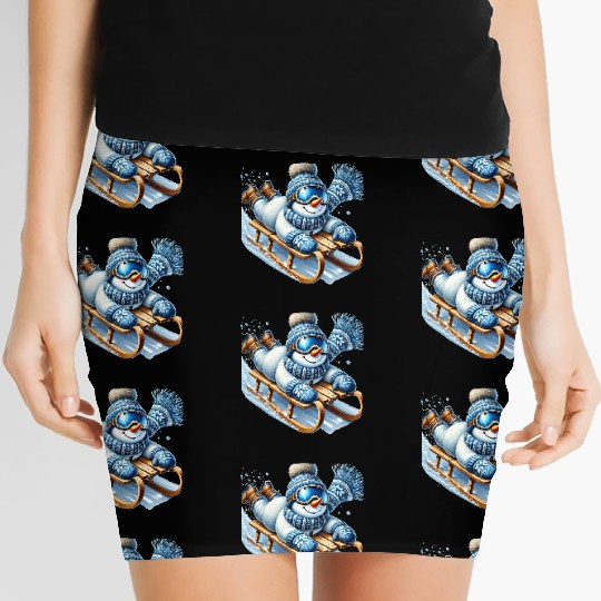 Snowman Christmas, Merry Christmas, Snowman Winter Women's Mini Skirts