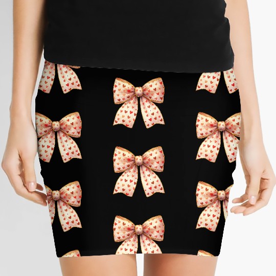 White Bow Heart, Retro Valentine Women's Mini Skirts