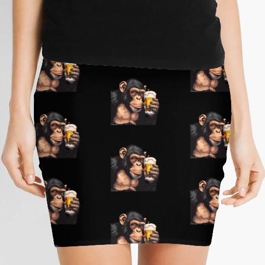 Cute Chimpanzee Drinking Beer 2 Women's Mini Skirts